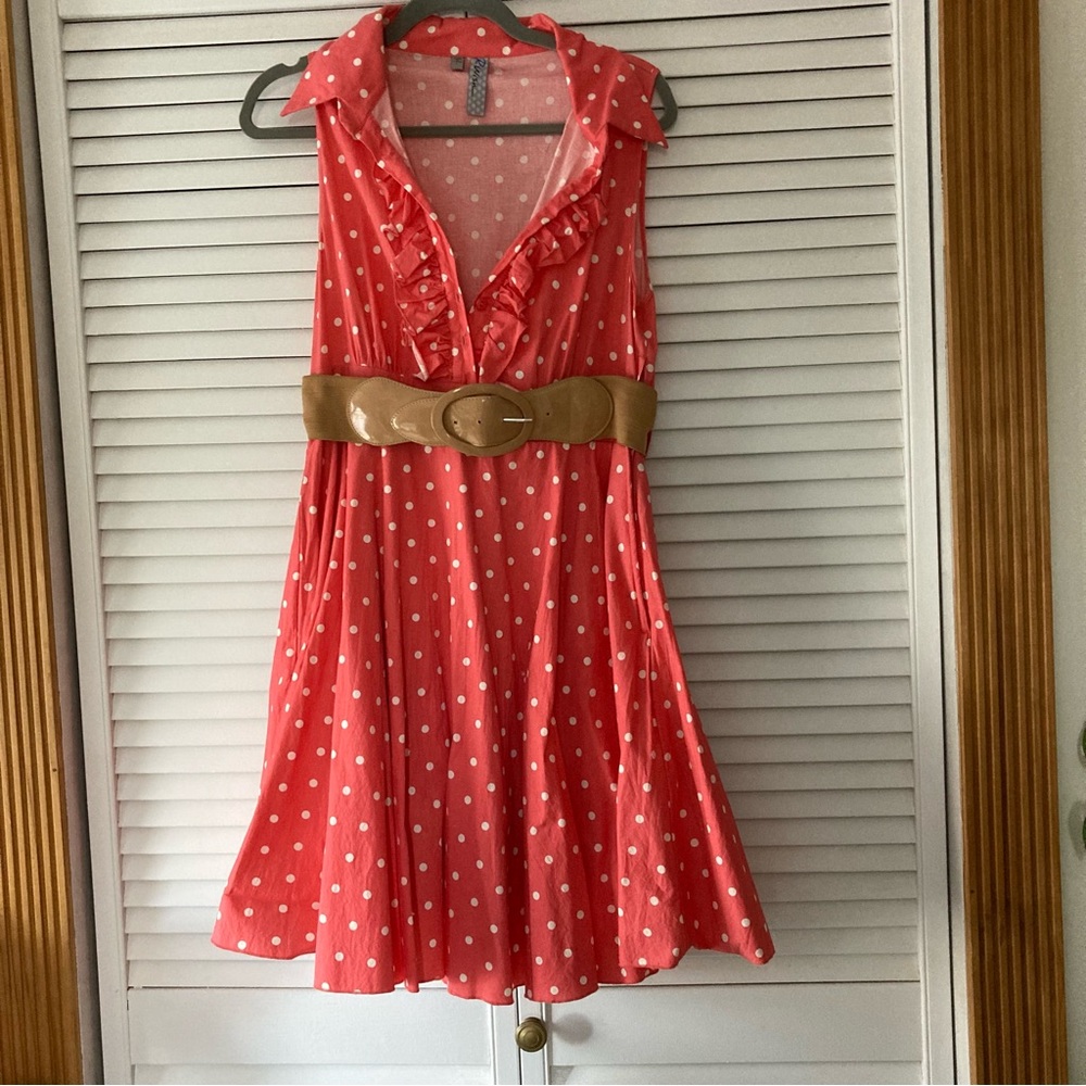 R wish coral(orange/salmon)white dot dress